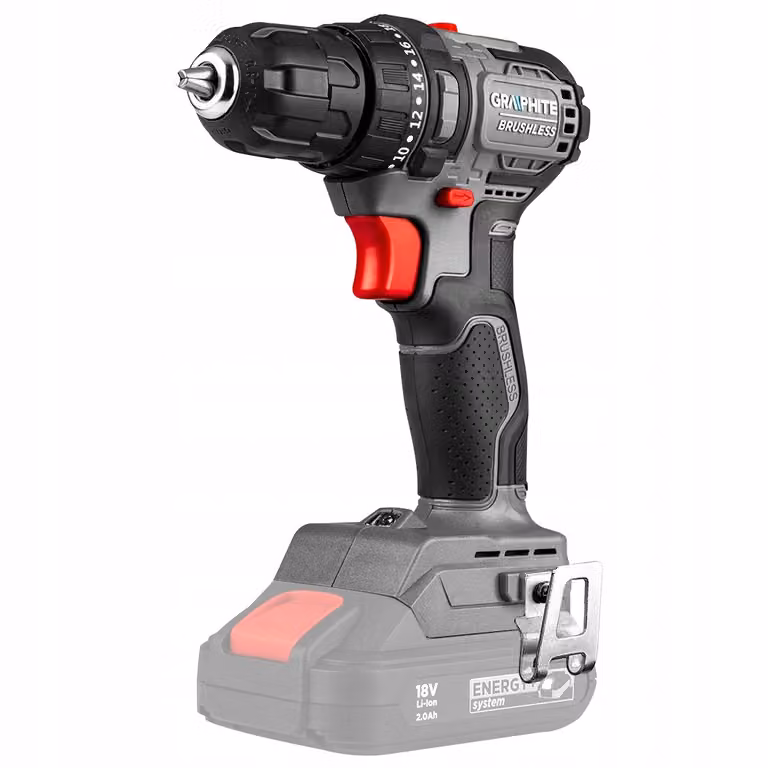 Trapano compatto GRAPHITE (18 V, 55 Nm, elettronica di velocità, cambio a 2 velocità, max. 1350, senza batterie, caricabatterie e accessori) Luce LED