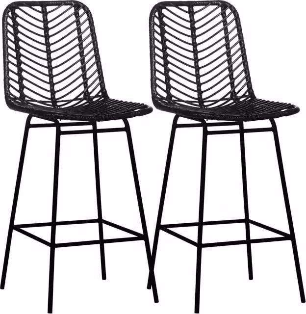 Sgabelli da Bar Design Boh¨¦mien con Poggiapiedi ¨C Minimal ¨C Metallo e Rattan, Nero, 66 cm