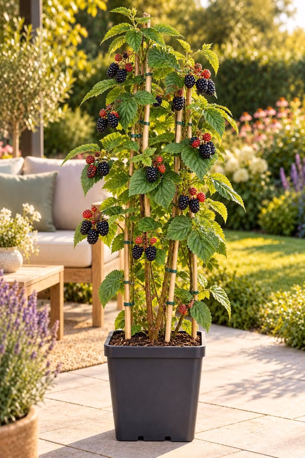 Rubus fruticosus "Chester", lampone senza spine, altezza 50-70 cm – arbusto resistente al freddo, ideale per giardino, pergolati e vasi