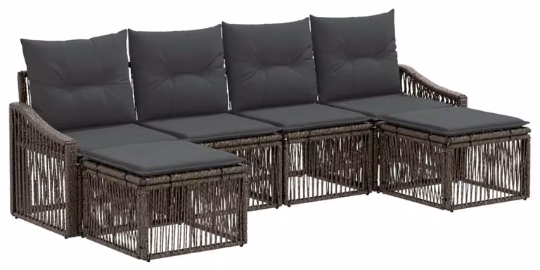 Set di divani da giardino, 6 pezzi, colore grigio, in rattan sintetico
