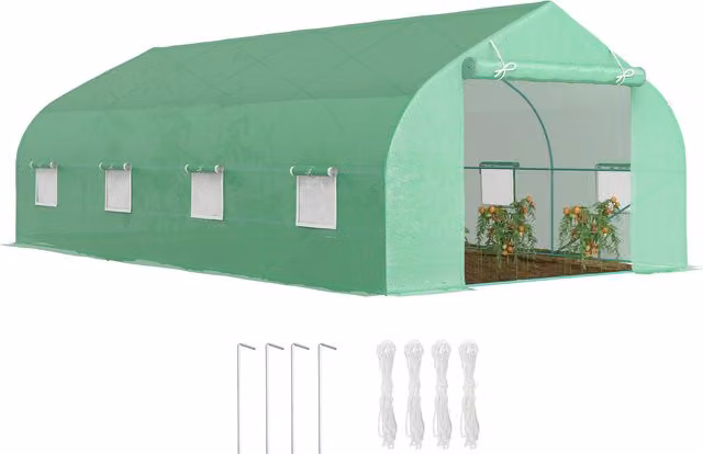 Serra da Giardino Outsunny con Tetto a Spiovente in PE e Struttura in Acciaio, Verde, L/P/H: 6 x 3 x 2 m