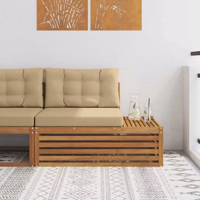 Divano Esterno Finale 3 Pezzi vidaXL in Legno di Acacia Naturale e Beige L: 115 cm, P: 83 cm, H: 73 cm