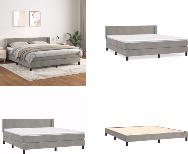 vidaXL Letto boxspring con materasso grigio chiaro 160x200 cm in velluto - Letto boxspring - Boxspringbetten - Bett - Schlafzimmermöbel