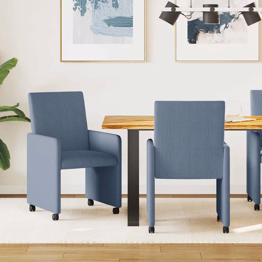 Set di 2 sedie da pranzo vidaXL in velluto a coste blu con ruote, L: 57 cm, P: 66 cm, H: 94 cm – 1