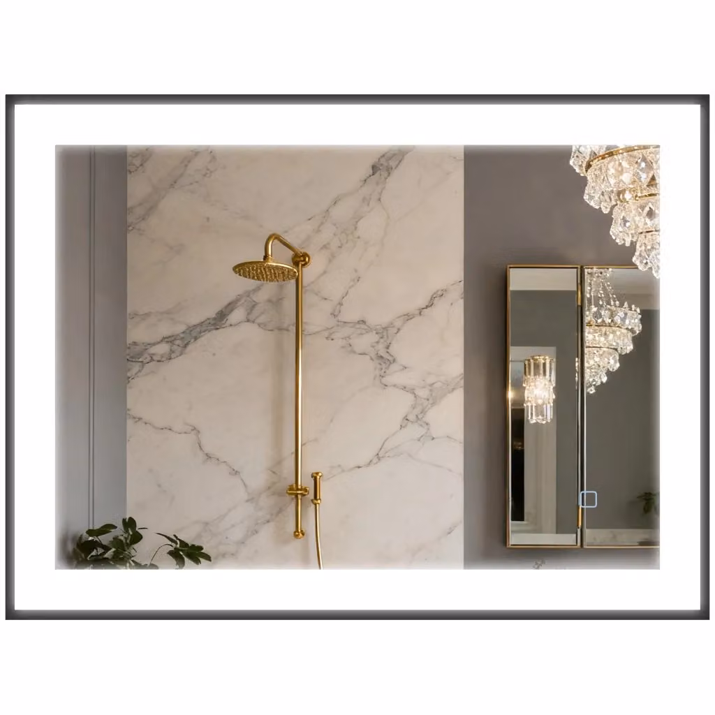Specchio da Bagno Moderno XYLO con Luce LED e Funzione Antiappannamento, Nero, L: 80 cm, H: 60 cm