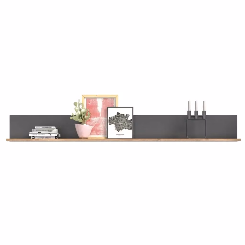 Scaffale moderno Meublorama con pannello posteriore, Grigio antracite e Marrone, L: 180 cm, P: 21 cm, H: 20 cm – 2