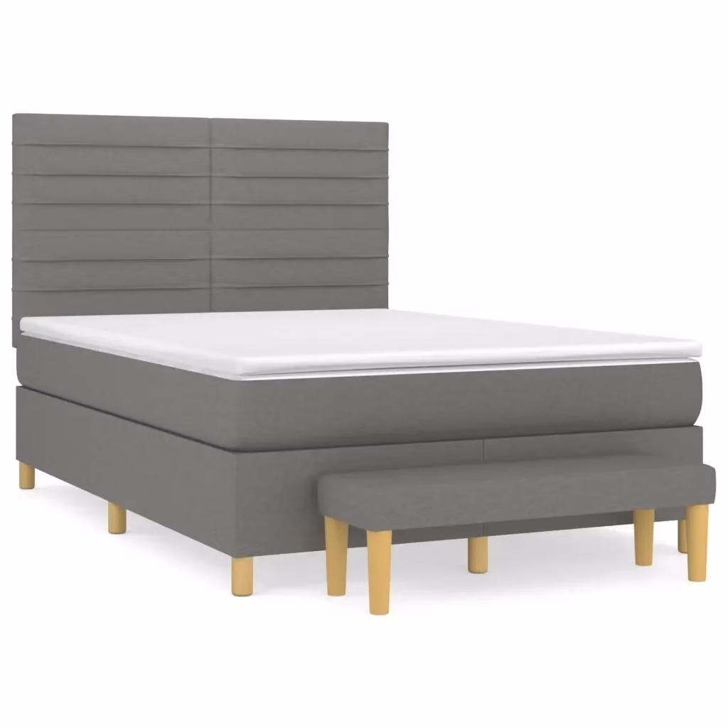 vidaXL Giroletto a Molle Ibrido con Materasso in Tessuto Grigio e Bianco L/P/H: 200 x 140 x 128 cm – 2