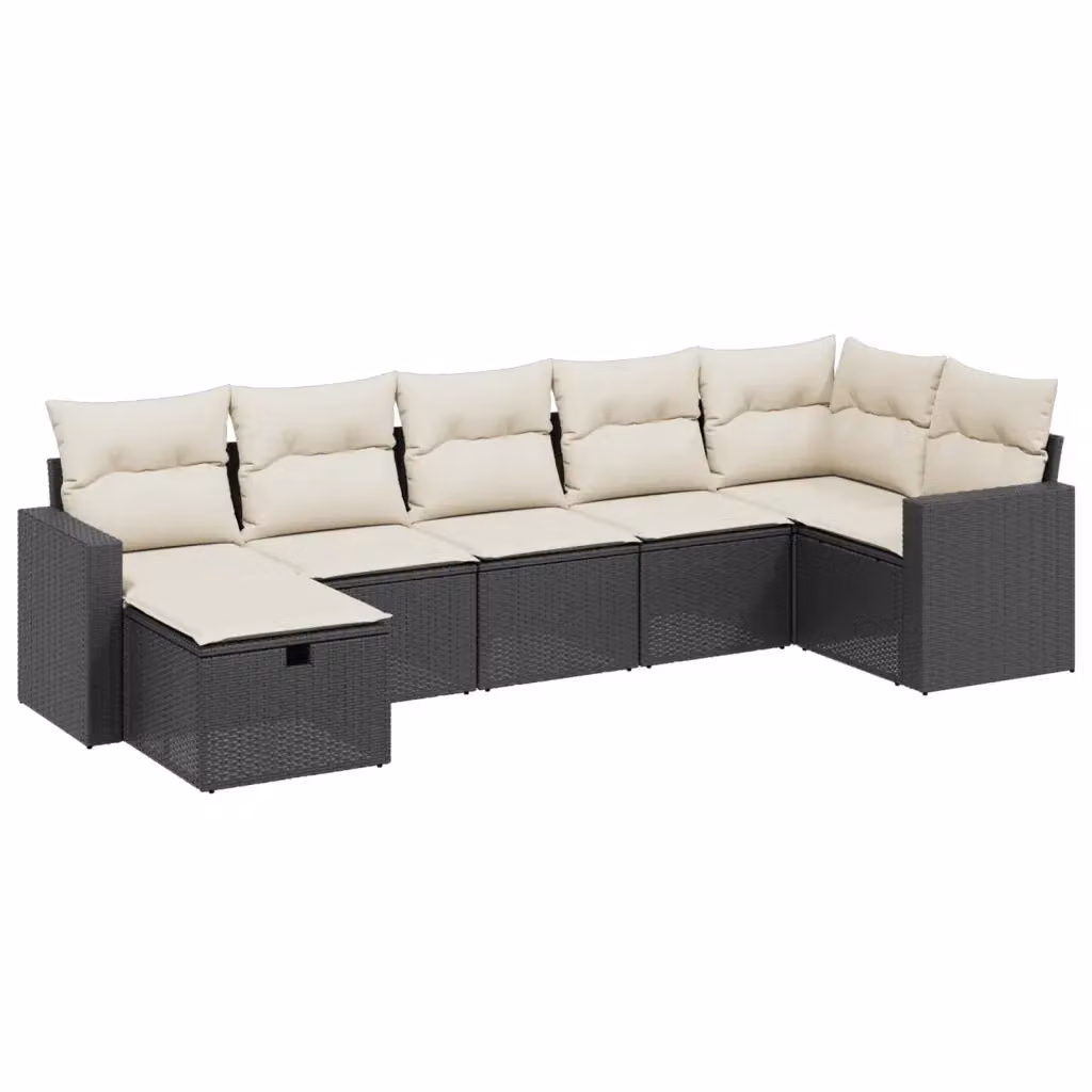 Set Divani da Giardino a L vidaXL con 7 Cuscini, Struttura in Metallo e Polyrattan Nero e Bianco – 2