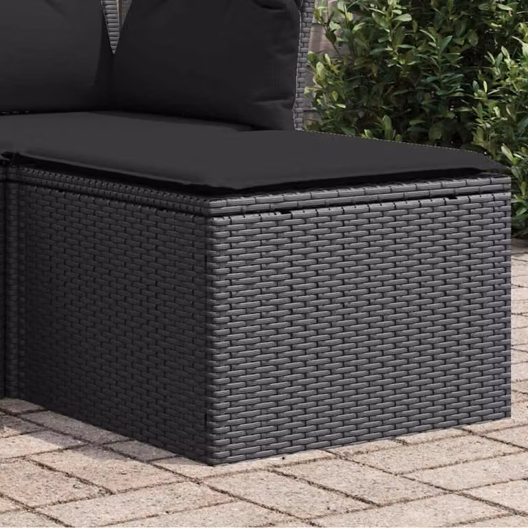 Sgabello da giardino vidaXL in polyrattan nero con cuscino, L 55 x P 55 x H 37 cm