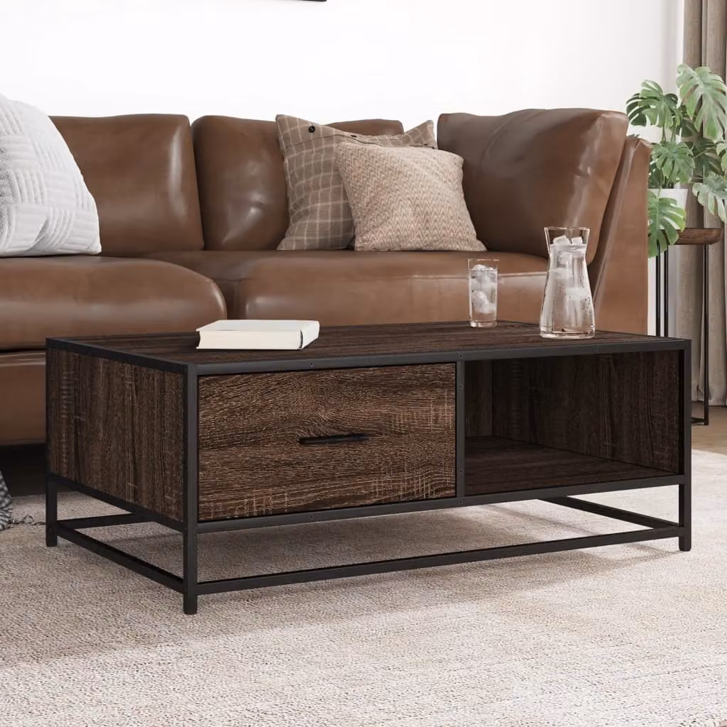 Maison Exclusive - Tavolino marrone effetto rovere 90x57x35 cm Legno sintetico Metallo
