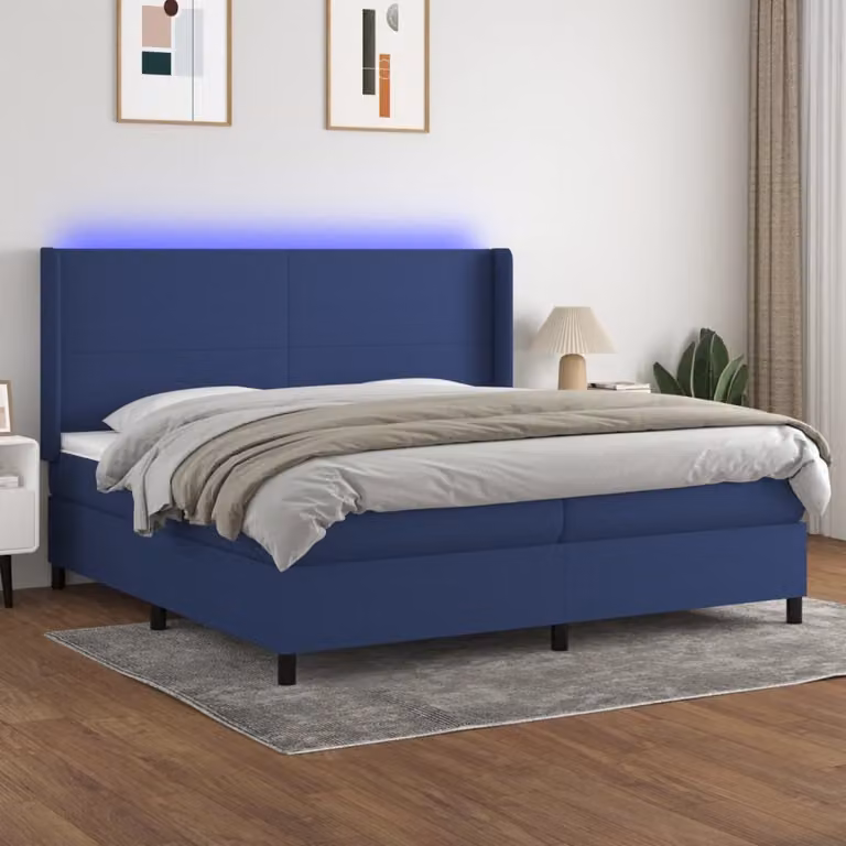 Maison Exclusive - Letto a Molle Materasso e LED Blu 200x200cm in Tessuto