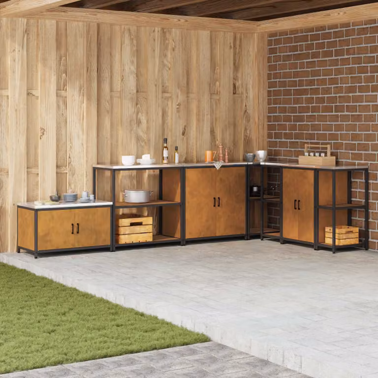 Unità di scaffali per cucina e giardino vidaXL HATTEM in metallo marrone ruggine, L: 90 cm, P: 50 cm, H: 92 cm