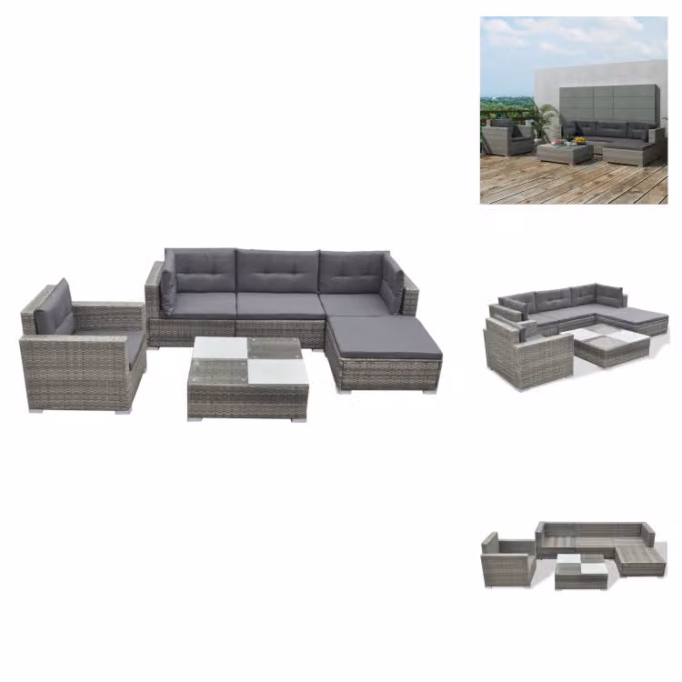 vidaXL set da salotto da giardino 6 pezzi con cuscini in poly rattan grigio - Set di mobili da giardino