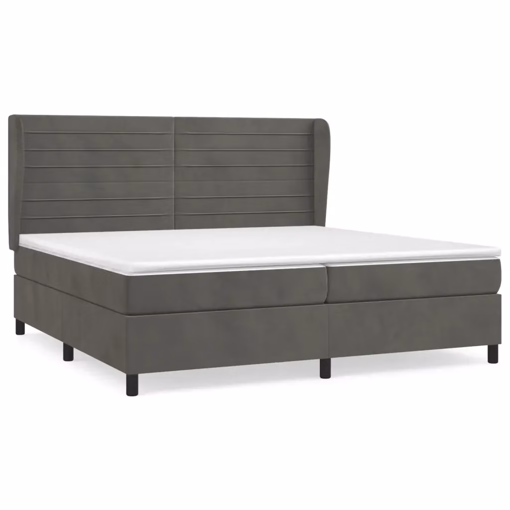 vidaXL Giroletto a Molle con Materasso Ibrido in Velluto Grigio e Bianco L/P/H: 200 x 200 x 128 cm – 2