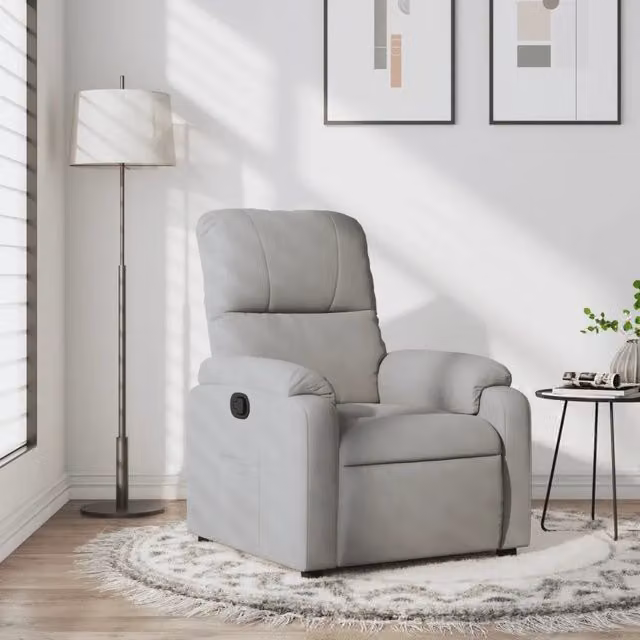 Poltrona Reclinabile Relax Grigio Chiaro in Microfibra con Braccioli e Regolazione Manuale – 1