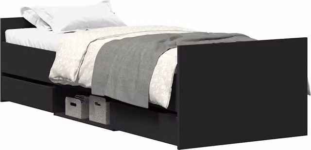 Letto singolo | Letto per adulti | Giroletto con Testiera e Pediera Nero 90x190 cm