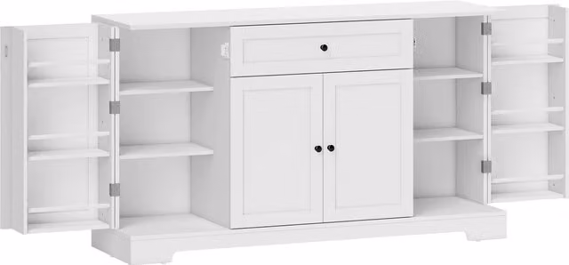 Buffet da cucina HOMCOM bianco con cassetto e 4 ante a chiusura soft, mobile contenitore moderno con porta-bottiglie e ripiani regolabili, L: 140 cm, P: 40 cm, H: 80 cm