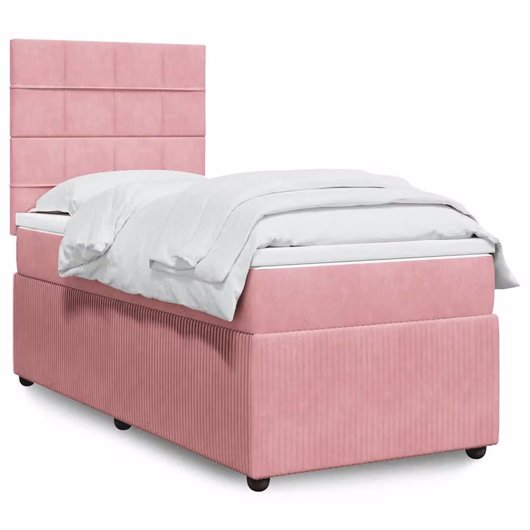 vidaXL Giroletto a Molle con Materasso in Velluto Rosa, L/P/H: 100 x 200 cm