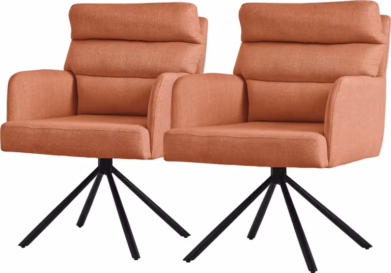 ML-Design sedie da sala da pranzo girevoli set di 2 sedie da soggiorno arancioni con braccioli e schienale cuscino gambe in metallo sedia girevole sedia posizione auto