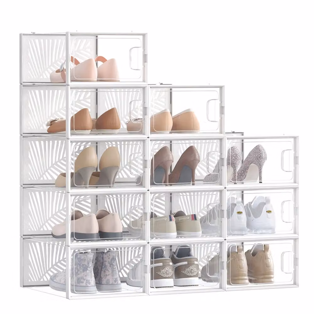 Set di 18 Scatole per Scarpe Trasparenti Taglia M | SONGMICS, Trasparente + Bianco / Set di 12