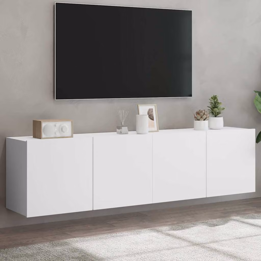 Set di 2 mobili TV da parete vidaXL bianchi in stile moderno con vani porta media, L 80 cm, P 30 cm, H 41 cm