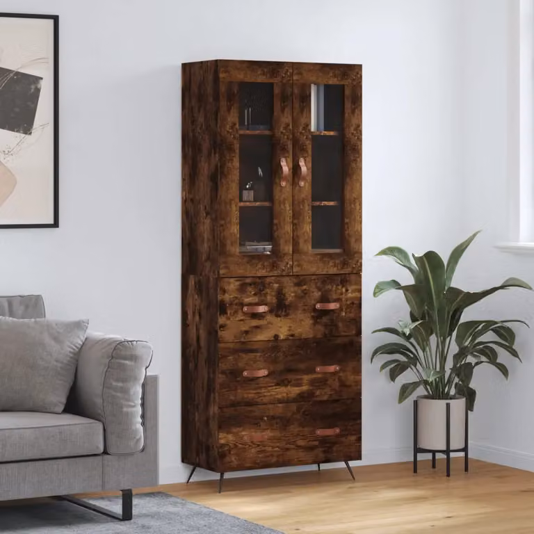 Credenza vidaXL in Rovere Fumo con Ante in Vetro e Ripiani Interni, L/P/H: 69,5 x 34 x 180 cm