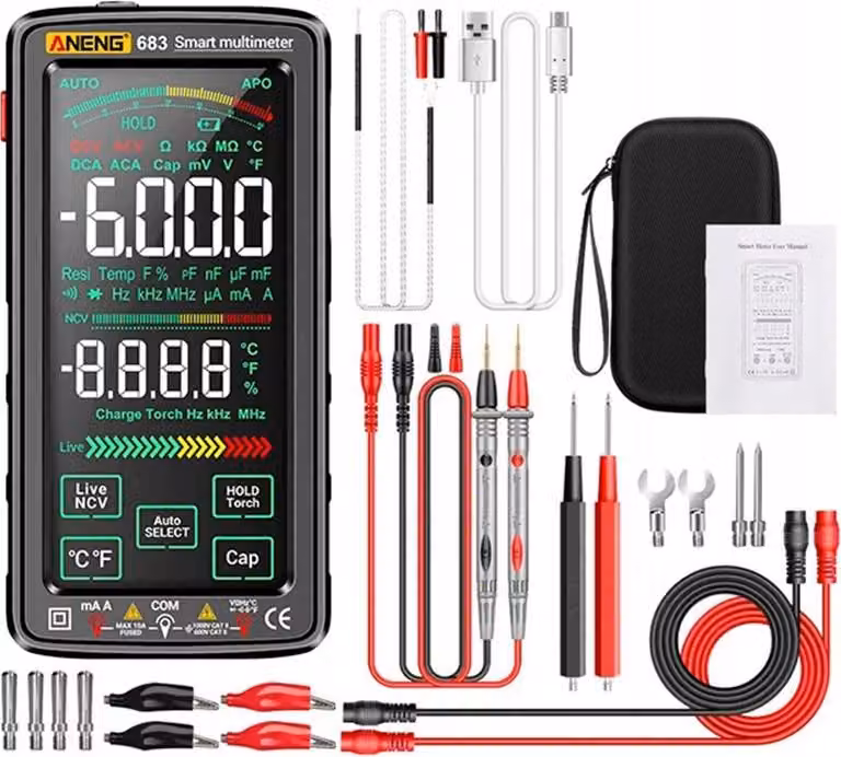 Multimetro digitale universale con schermo touchscreen 0-1000 V 0-10 A Aneng