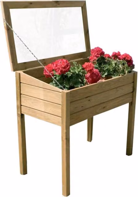 Serra per sementi con anta TAINI in legno e policarbonato, colore marrone e verde, L/P/H: 100 x 50 x 75/82 cm – 1