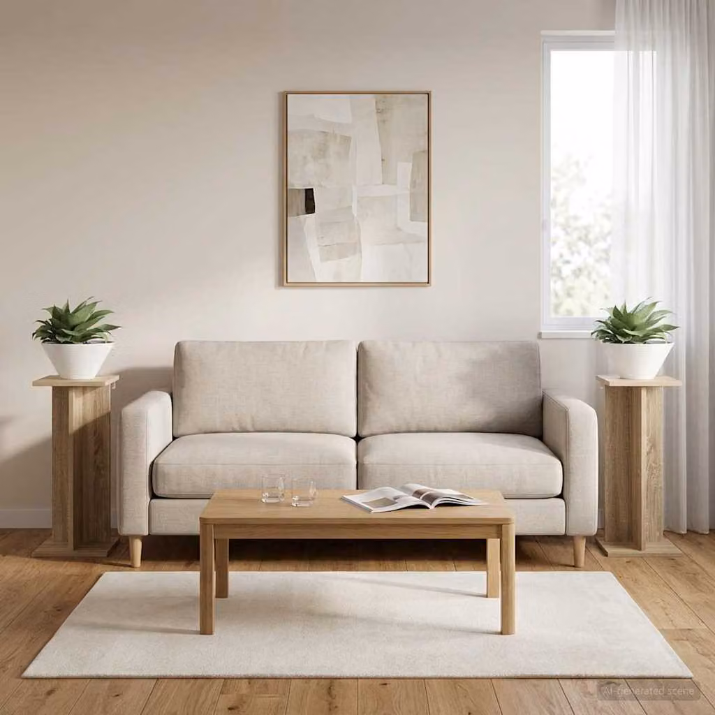 Set di 2 supporti per piante vidaXL in legno color rovere sonoma, L/P/H: 25 x 25,5 x 60,5 cm