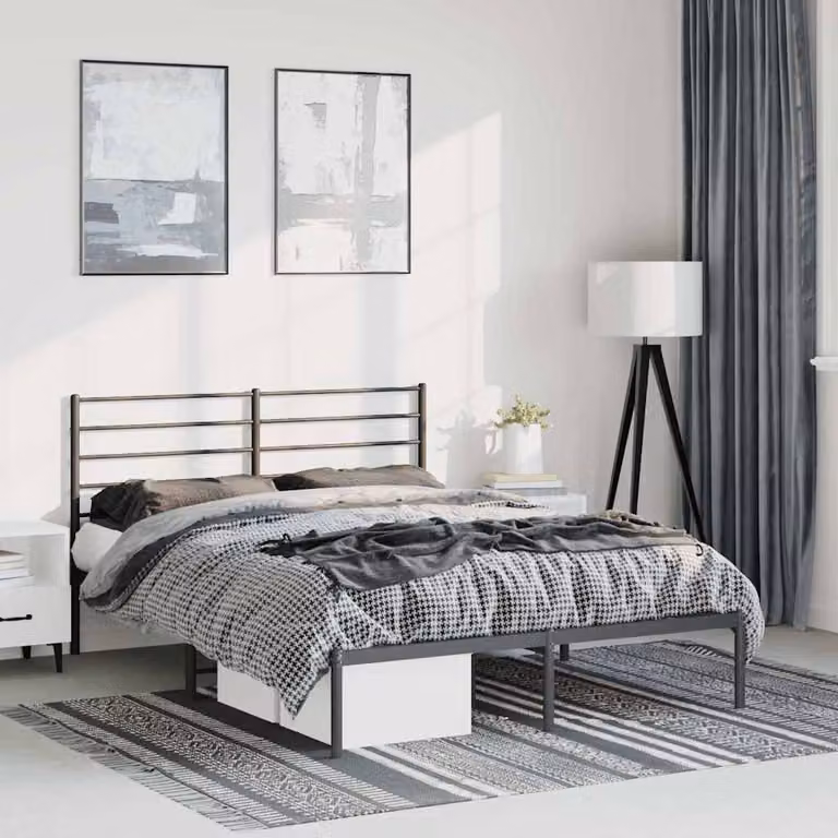 vidaXL Giroletto con Testiera in Metallo Nero L: 142 cm, P: 196 cm, H: 90 cm