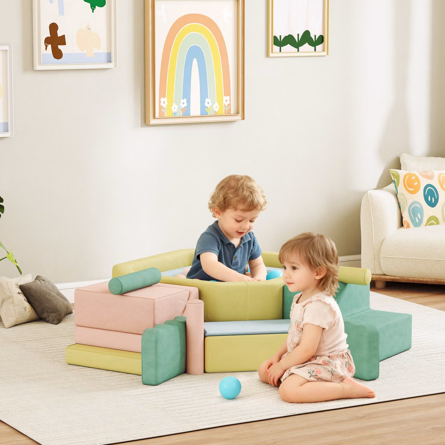 AIYAPLAY Set di 15 Blocchi di Costruzioni Morbidi Modulabili con 200 Palline per Bambini, Multicolore – 2