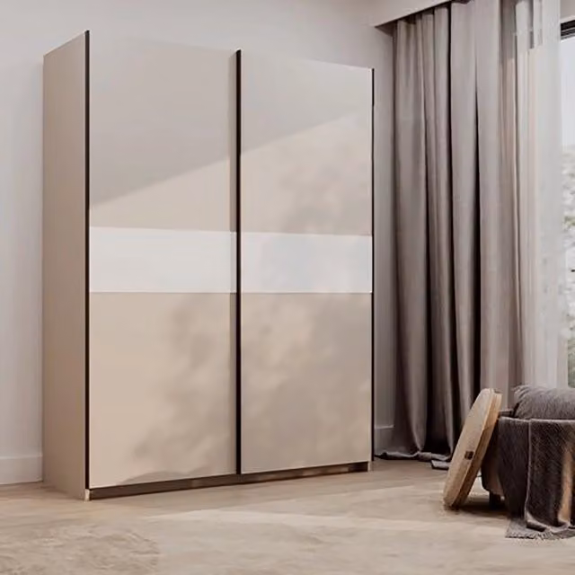 Armadio Camera da Letto Manita, Guardaroba 2 Ante 2 Ripiani, 150x204h cm Beige Cashmere