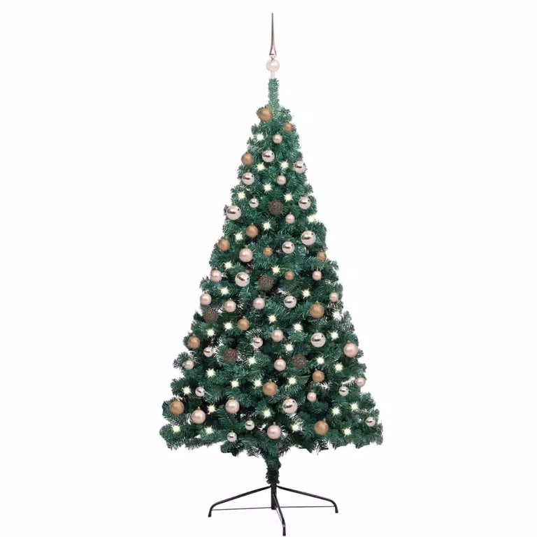 The Living Store Mezzo Albero di Natale Artificiale Palline luminose Verde 180 cm