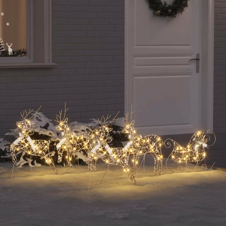 Set di 5 Renne vidaXL con 40 LED color Oro, L/P/H: 44 x 18 x 65,5 cm