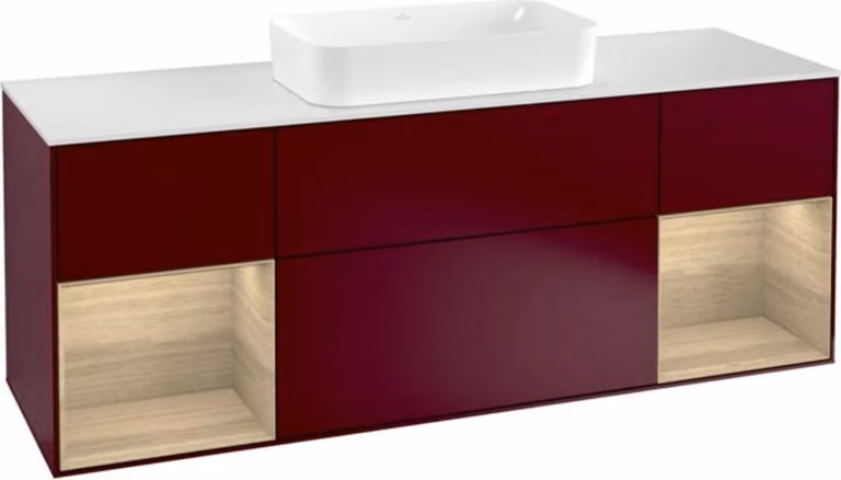 V&B mobile vanity copripiano l. Finion 160x60,3cm, ripiano impiallacciato Rovere, Peonia opaco