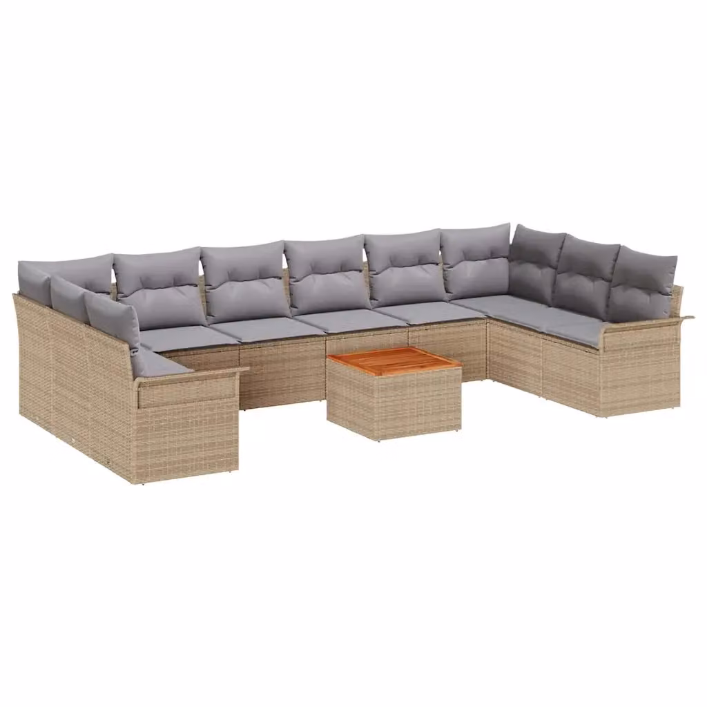 Set Divano da Giardino vidaXL a forma a U composto da 11 pezzi con cuscini in tessuto beige e grigio e tavolino da caffè in acciaio verniciato a polvere – 2