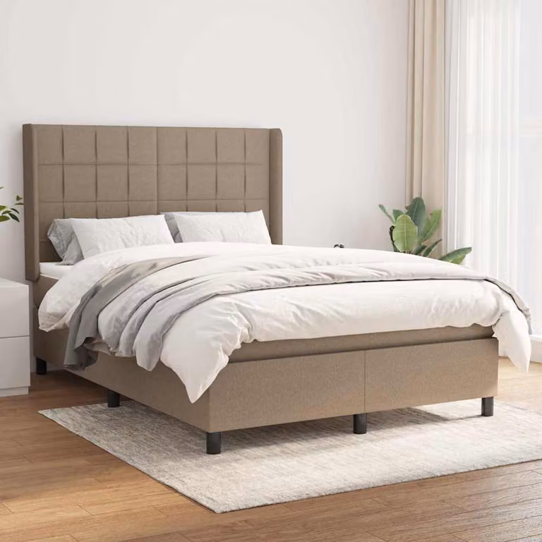 vidaXL Letto Ibrido con Giroletto a Molle e Materasso in Tessuto, Beige e Bianco, L/P/H: 193 x 147 x 128 cm