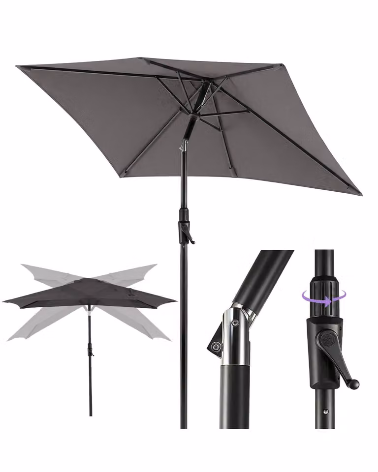 Ombrellone rettangolare Sekey 210x140 cm, ombrellone da mercato con manovella, inclinabile, pieghevole a 30°, protezione solare UV50+, ombrellone da giardino resistente alle intemperie