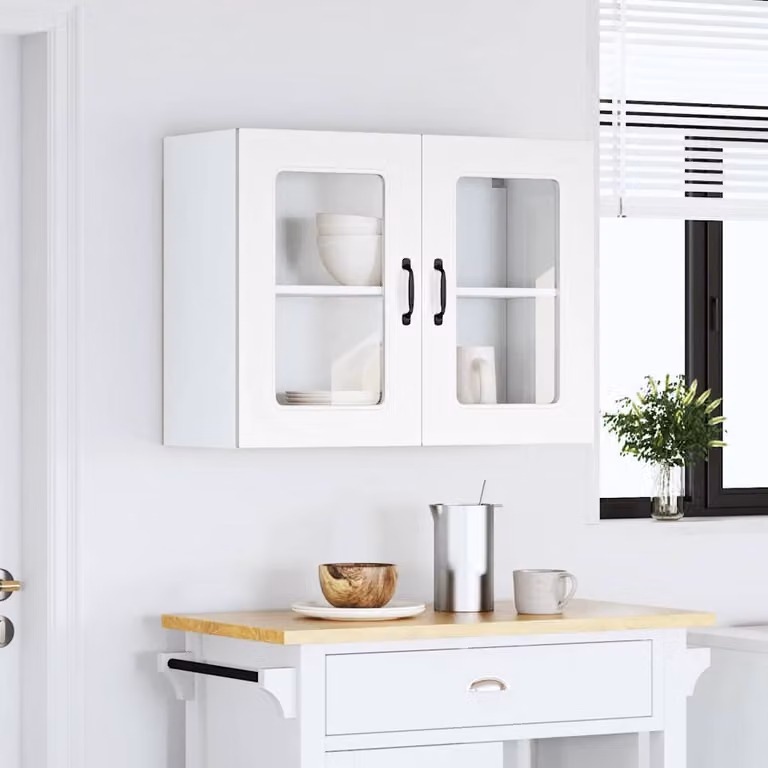 Pensile da cucina moderno vidaXL con ante in vetro e ripiani interni, Bianco, L: 80 cm, H: 60 cm, P: 31 cm