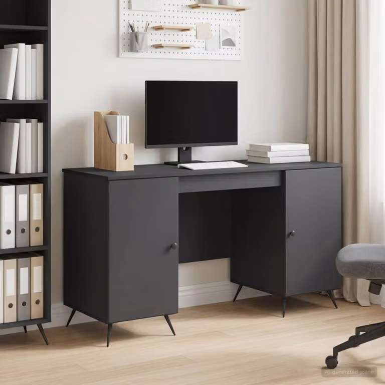 Scrivania moderna vidaXL nera in legno ingegnerizzato MDF L: 142,5 cm, P: 50 cm, H: 75 cm