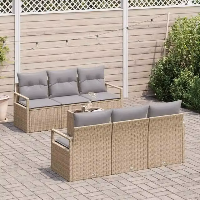 Set di divani 7 pz 6-Numero di posti Beige e grigio polyrattan 3346270