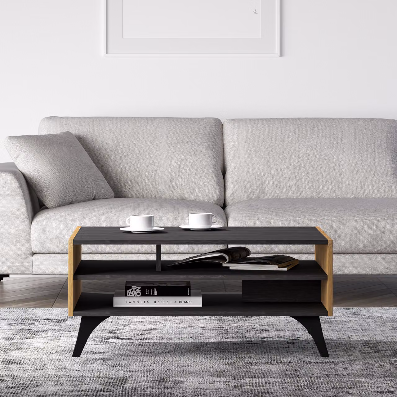 Tavolino ANNIKA - rovere baltico dune / frassino portland nero