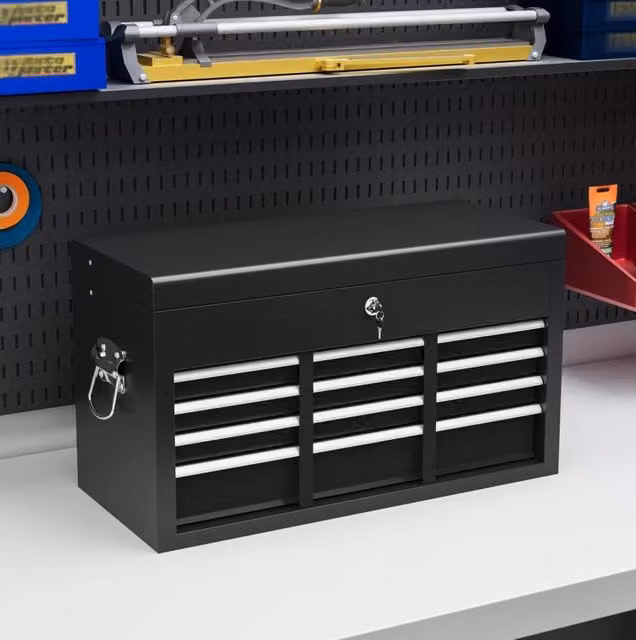 Cassettiera portautensili in acciaio nero con 6 cassetti e serratura