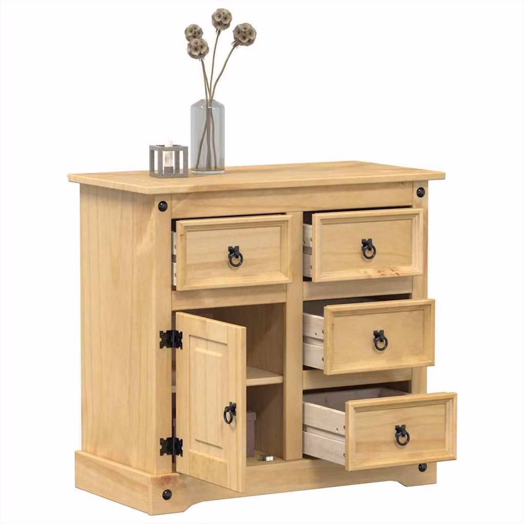 Credenza vidaXL Corona in legno massello di pino cerato, stile rustico, marrone/beige, L 80 cm x P 40 cm x H 75 cm