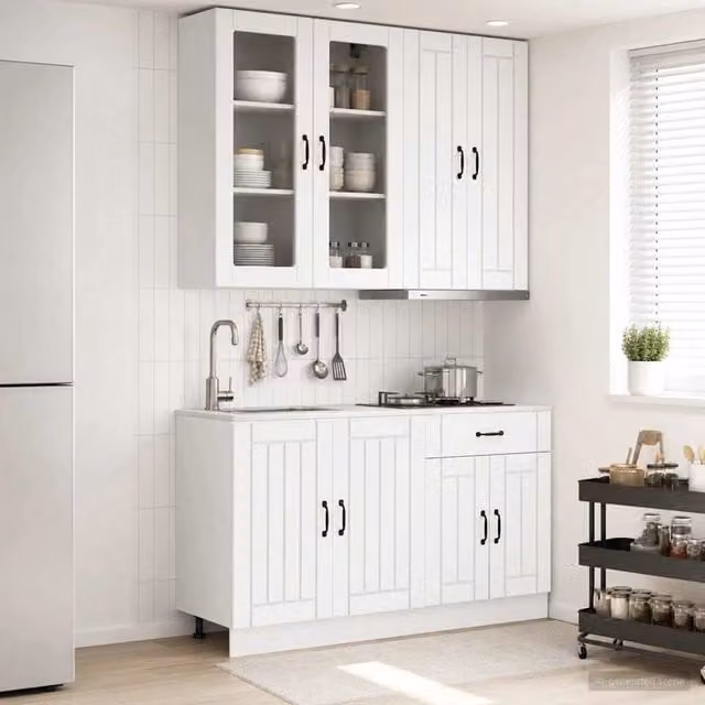 Set di unità cucina moderna vidaXL da 4 pezzi in bianco opaco con ante a battente e ripiani interni in MDF