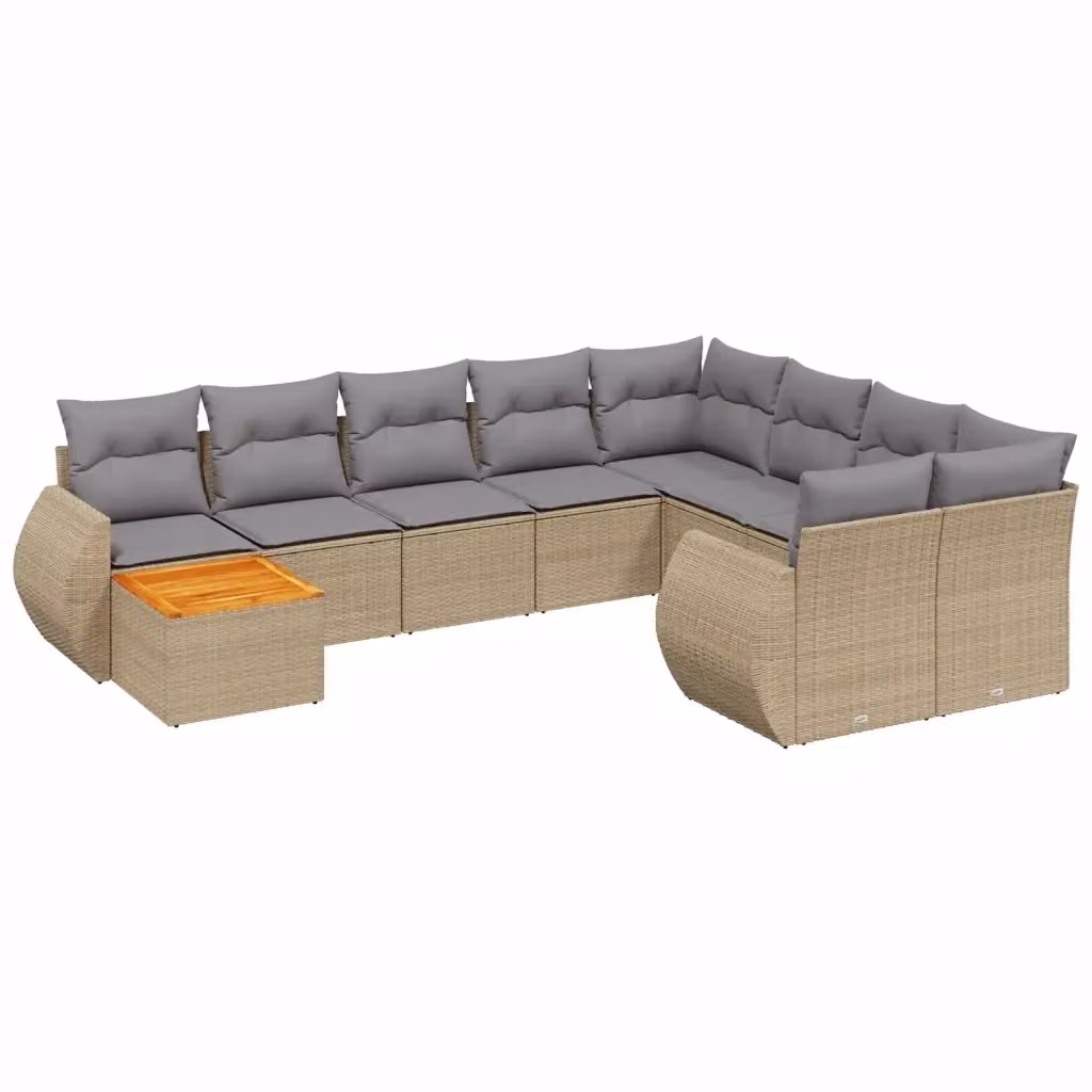 Set Divano da Giardino vidaXL 10 pz in Polyrattan Beige con Cuscini Imbottiti e Tavolino – 2