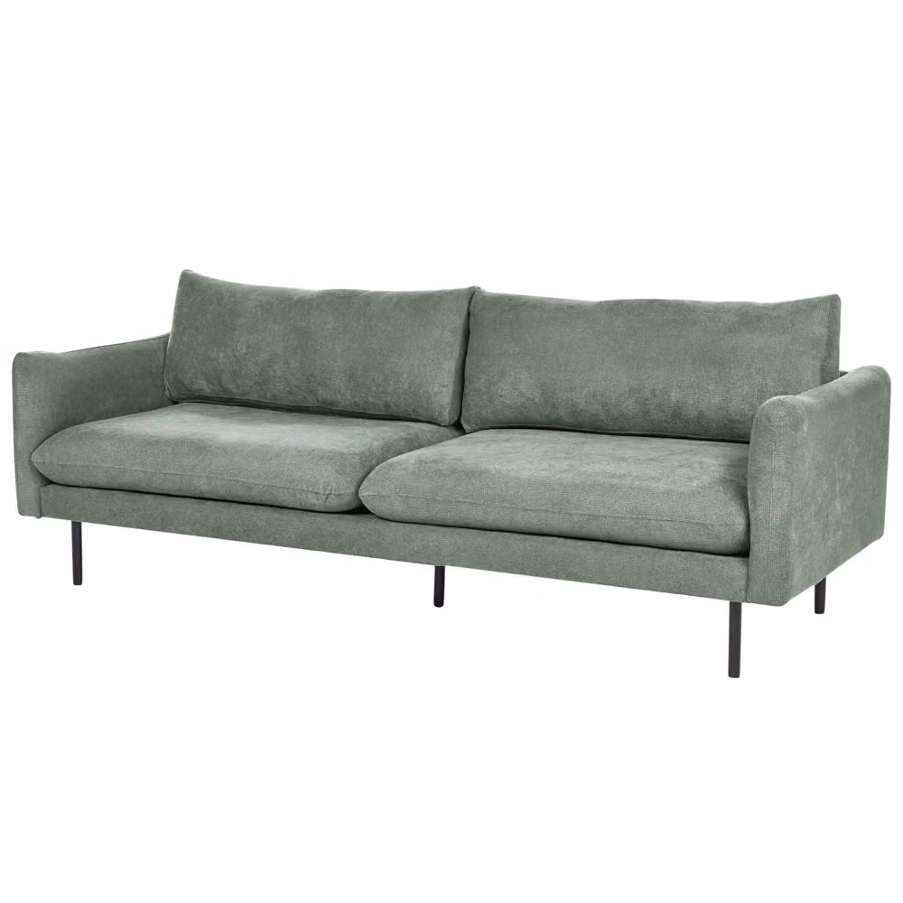 Divano moderno a 3 posti BELIANI in tessuto verde con struttura in legno di pino e sedile imbottito L: 220 cm, H: 86 cm, P: 84 cm – 2