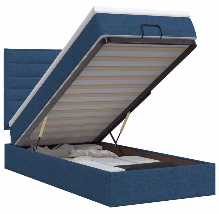 Divano letto ottomano con materasso e poggiatesta, colore blu, dimensioni 90 x 190 cm, rivestito in tessuto