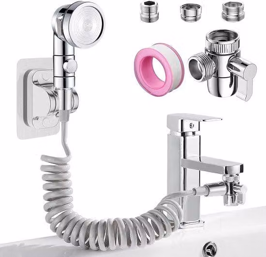 Doccia a mano con tubo telescopico e adattatore, ideale per lavare i capelli in bagno e in cucina (il tubo non è incluso)