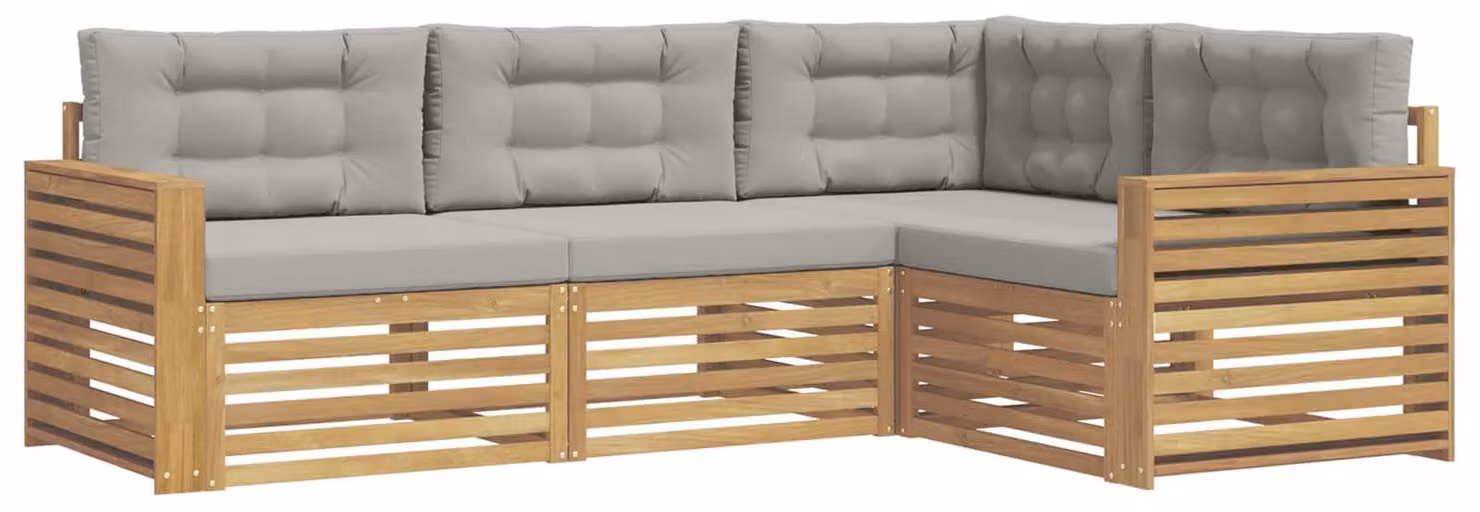 Set di divani da esterno, 4 pezzi, bianco e grigio chiaro